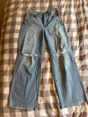 Madewell Light Blue Wide-Leg Distressed Jeans Size 30